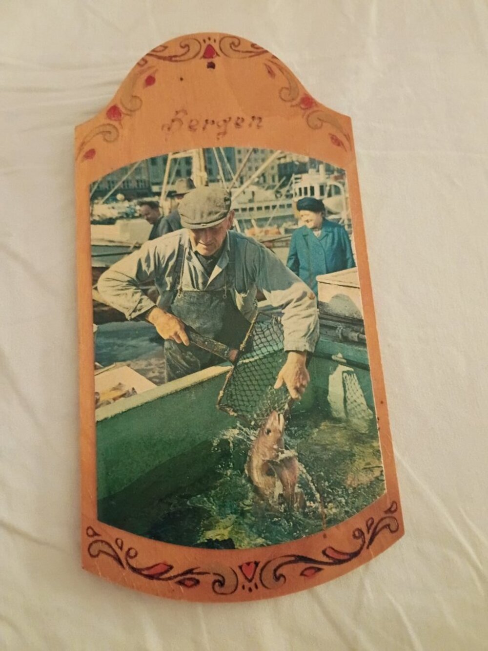 Vintage Norwegian Wooden Plaque BERGEN
